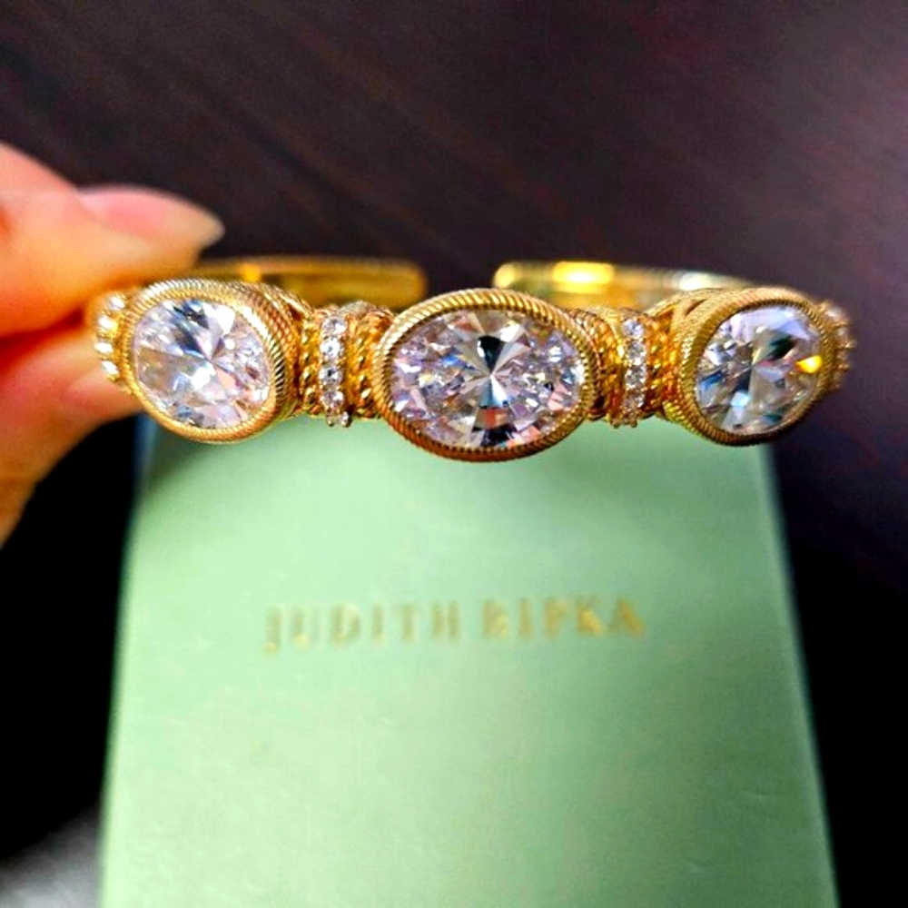 Judith Ripka 12cttw Oval Diamonique Cuff Bracelet